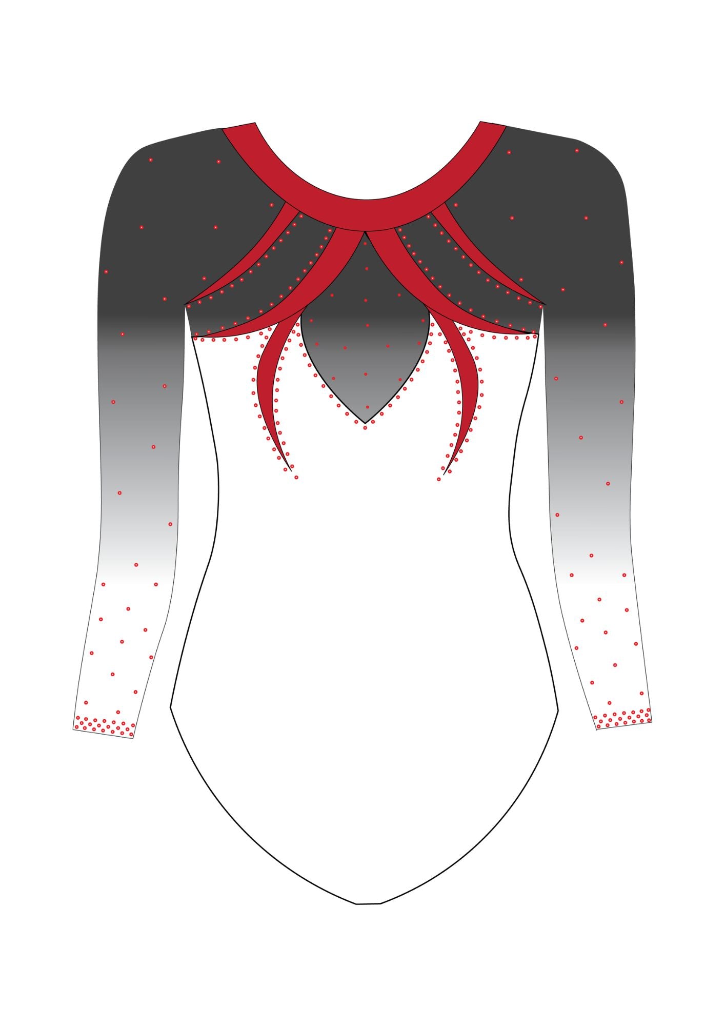custom leotard, white leotard, red leotard, speranza, rhinestones, shiny leotard, long sleeve leotard