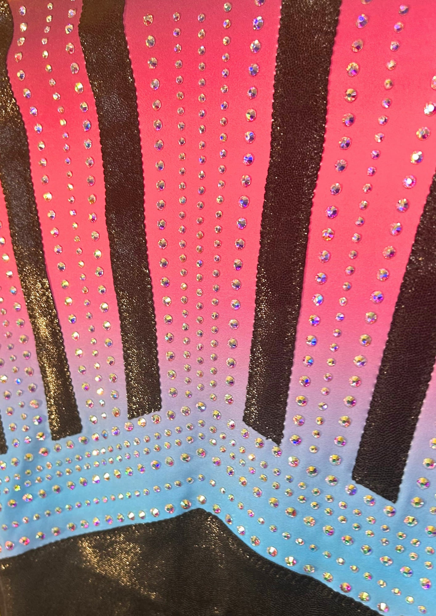 custom leotard, competition leotard, black leotard, pink leotard, long sleeve leotard, rhinestones, shiny leotard