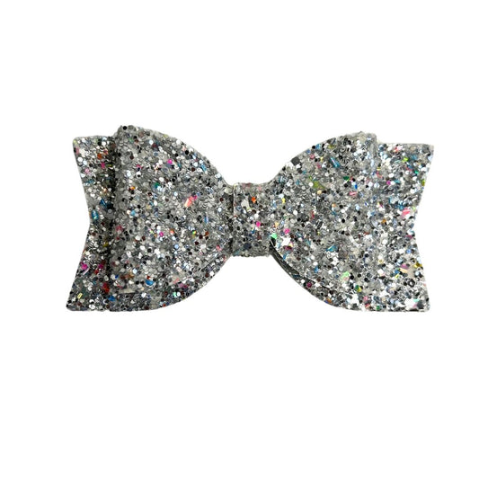 gymnastics bows, silver bows, shiny bows