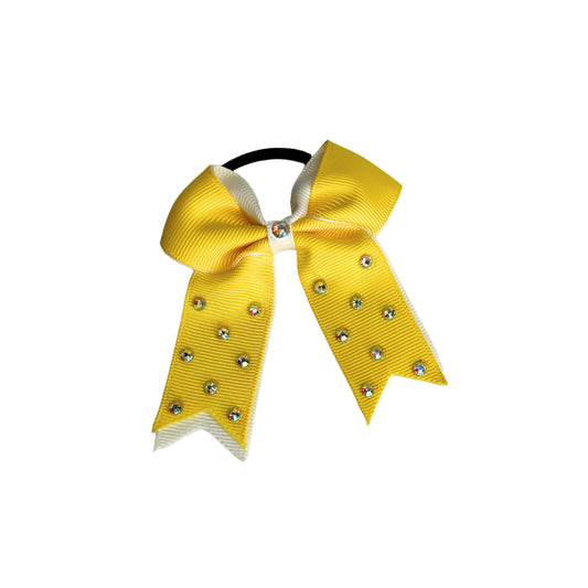 gymnastics bows, yellow bows, shiny bows, rhinestones