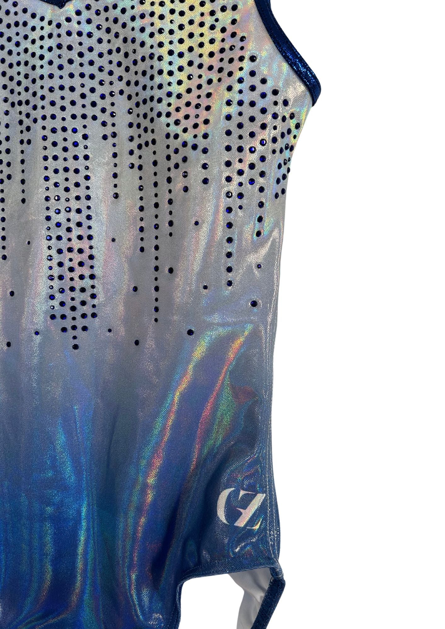 competition leotard, blue leotard, sleeveless leotard