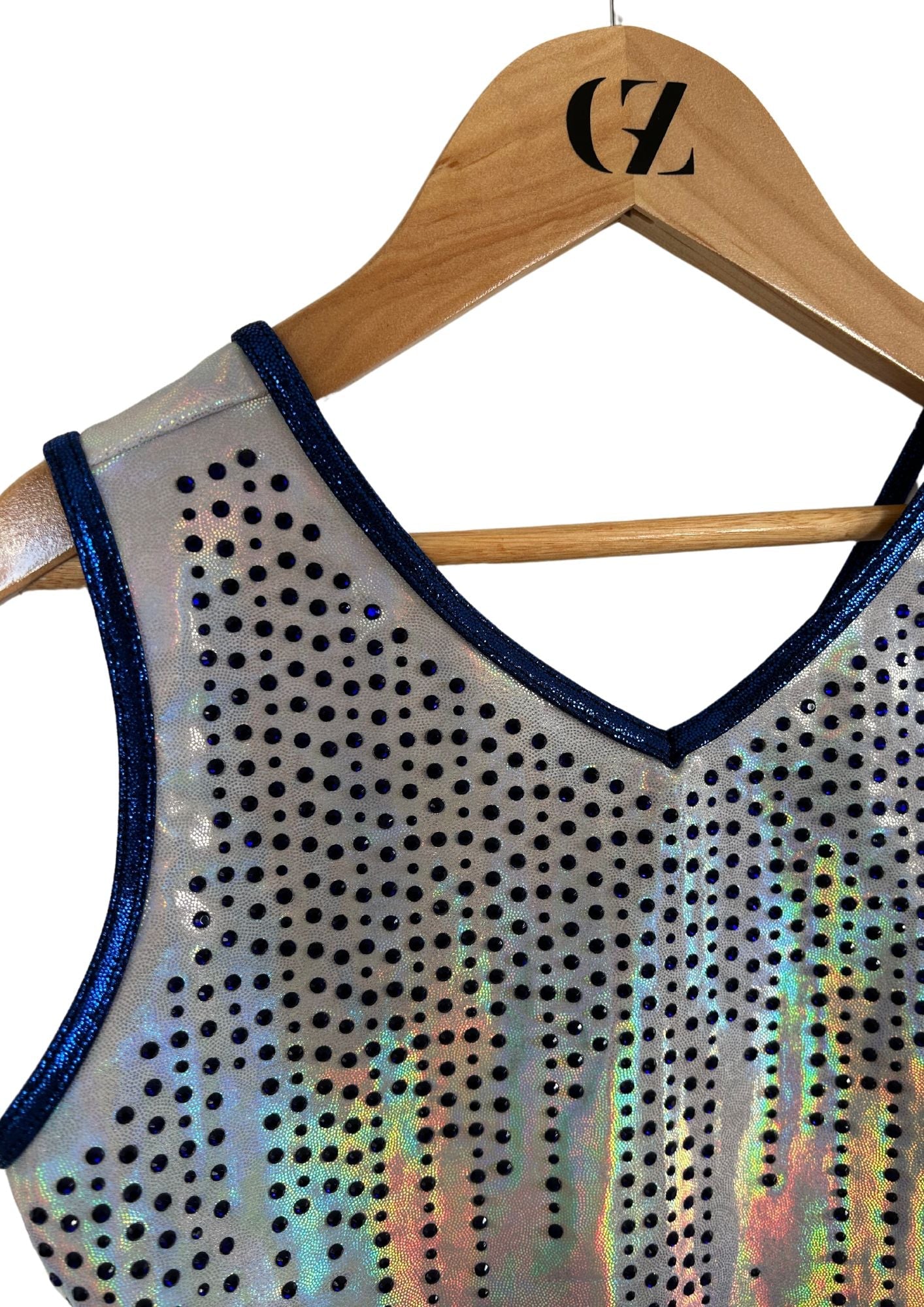 competition leotard, blue leotard, sleeveless leotard