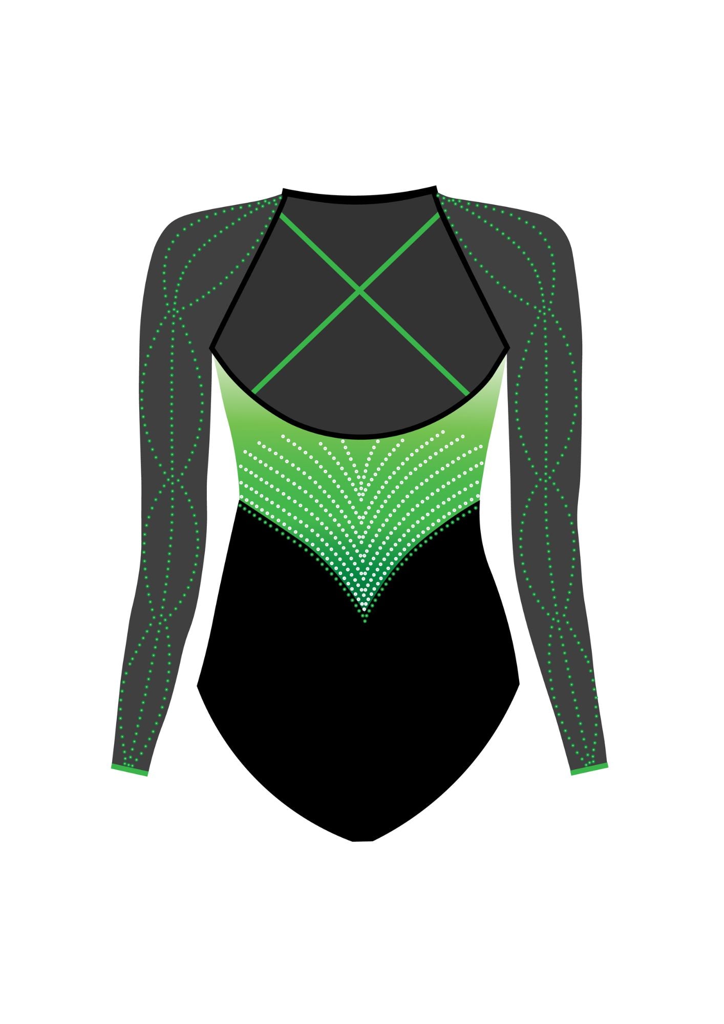 custom leotard, competition leotard, green leotard, long sleeve leotard