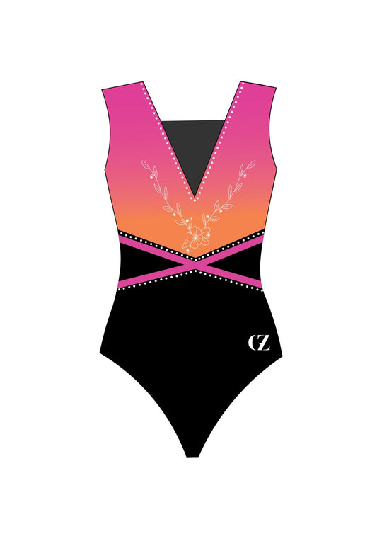 custom leotard, pink leotard, sleeveless leotard, shiny leotard