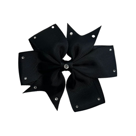 gymnastics bows, black bows, shiny bows, rhinestones