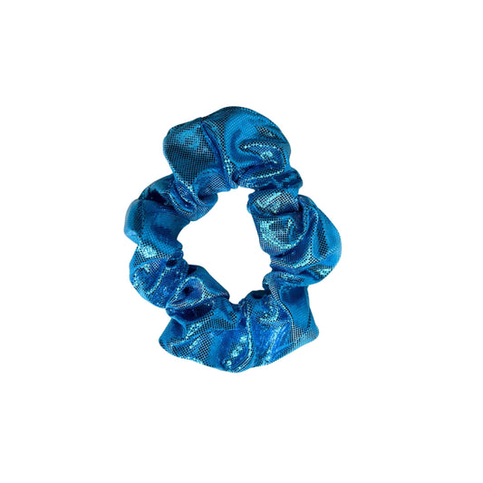 gymnastics scrunchie, blue scrunchie, shiny scrunchie