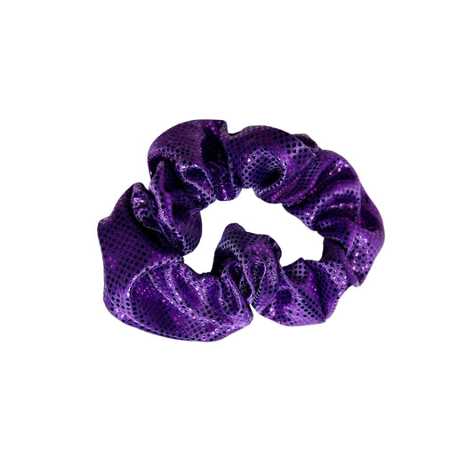 gymnastics scrunchie, purple scrunchie, shiny scrunchie