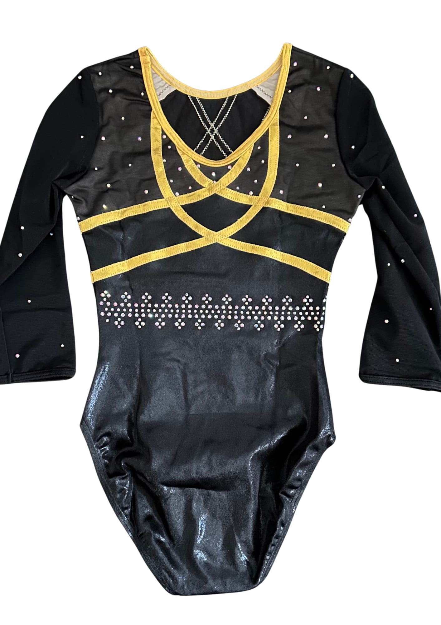 custom leotard, black leotard, yellow leotard, long sleeve leotard, shiny leotard