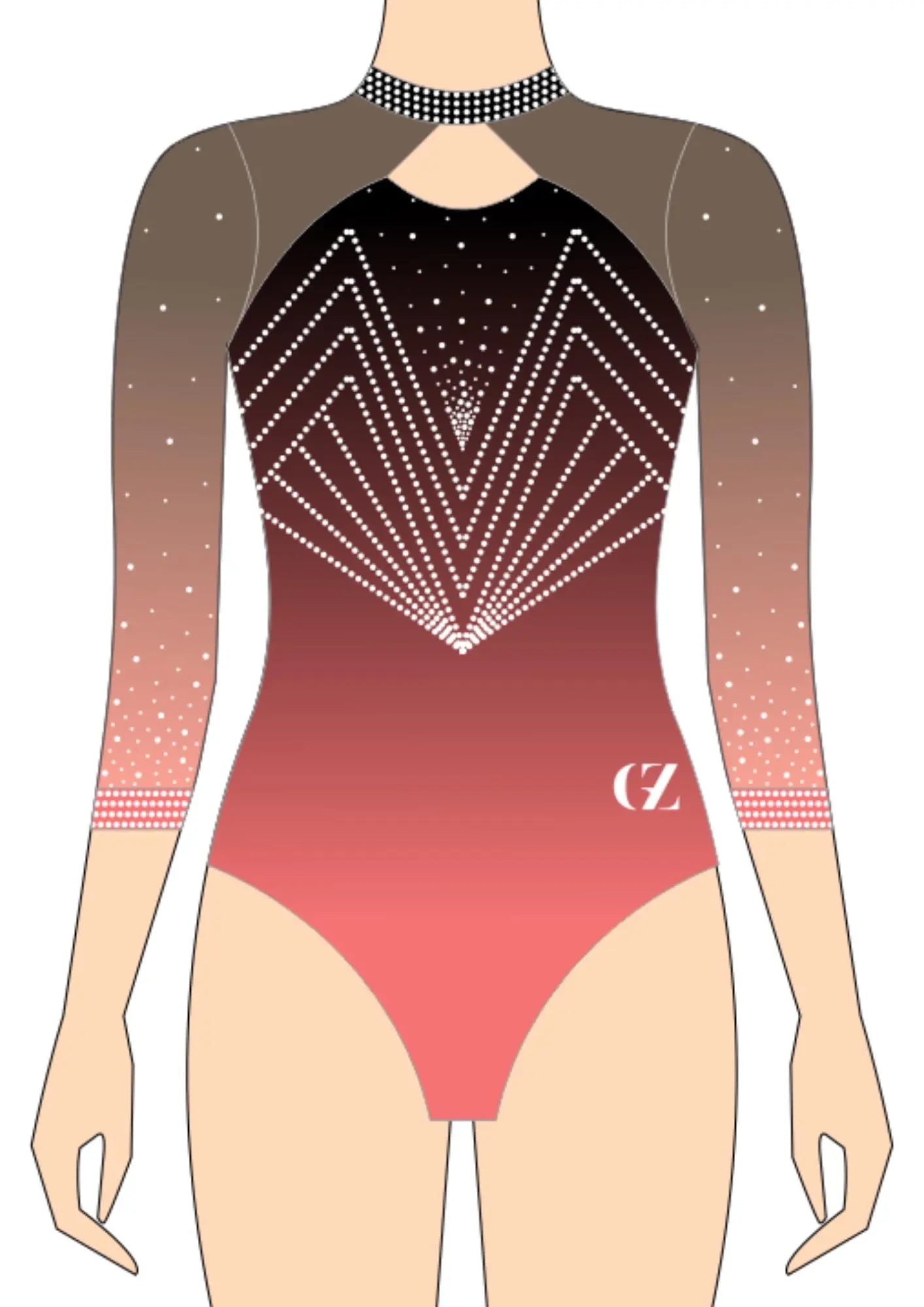 custom leotard, red leotard, white leotard, long sleeve leotard, rhinestones