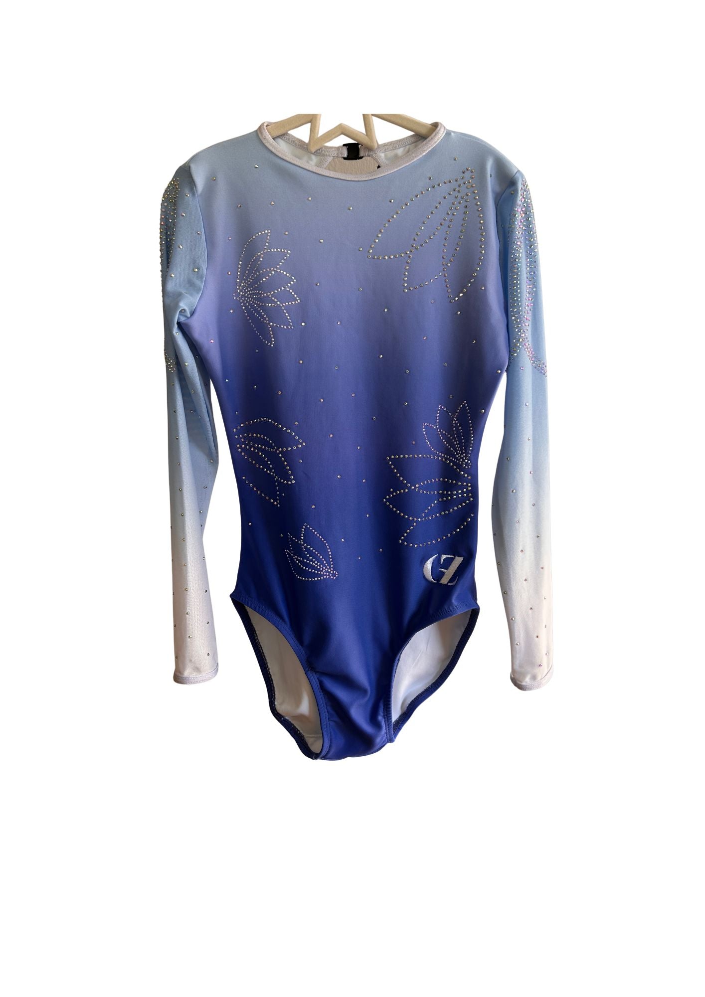 Gymnastics leotard with long sleeves and gradient design perfect for girl doing competitive gymnastic