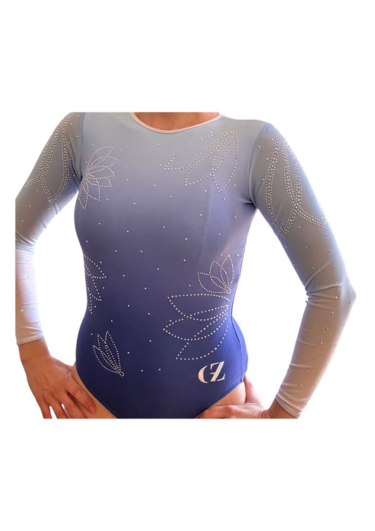 Gymnastics leotard with long sleeves and gradient design perfect for girl doing competitive gymnastic