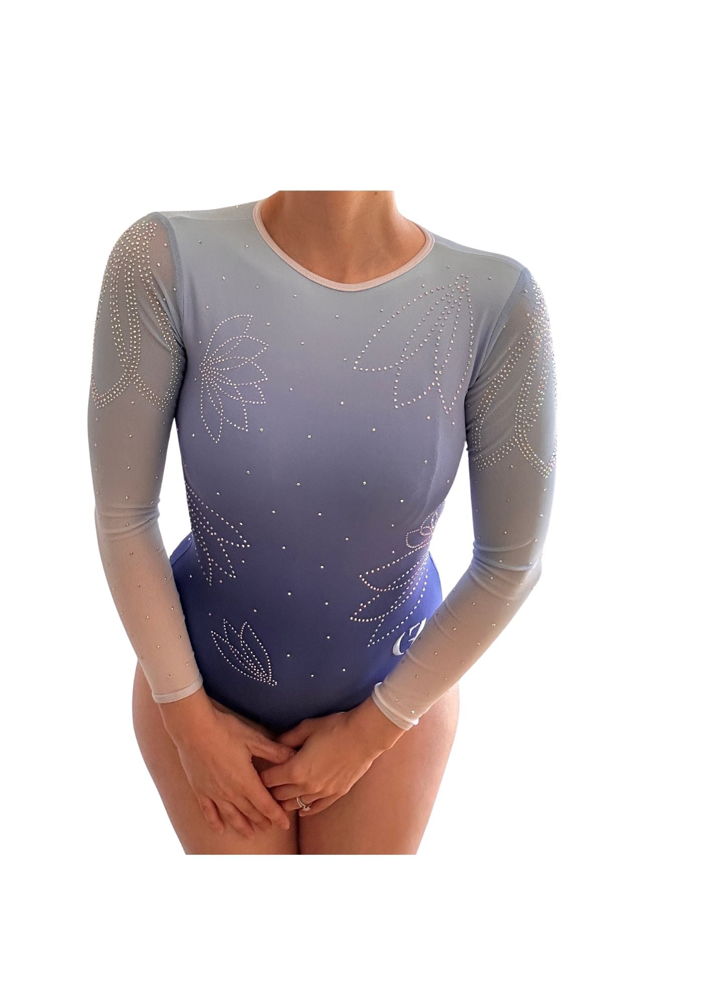 Gymnastics leotard with long sleeves and gradient design perfect for girl doing competitive gymnastic