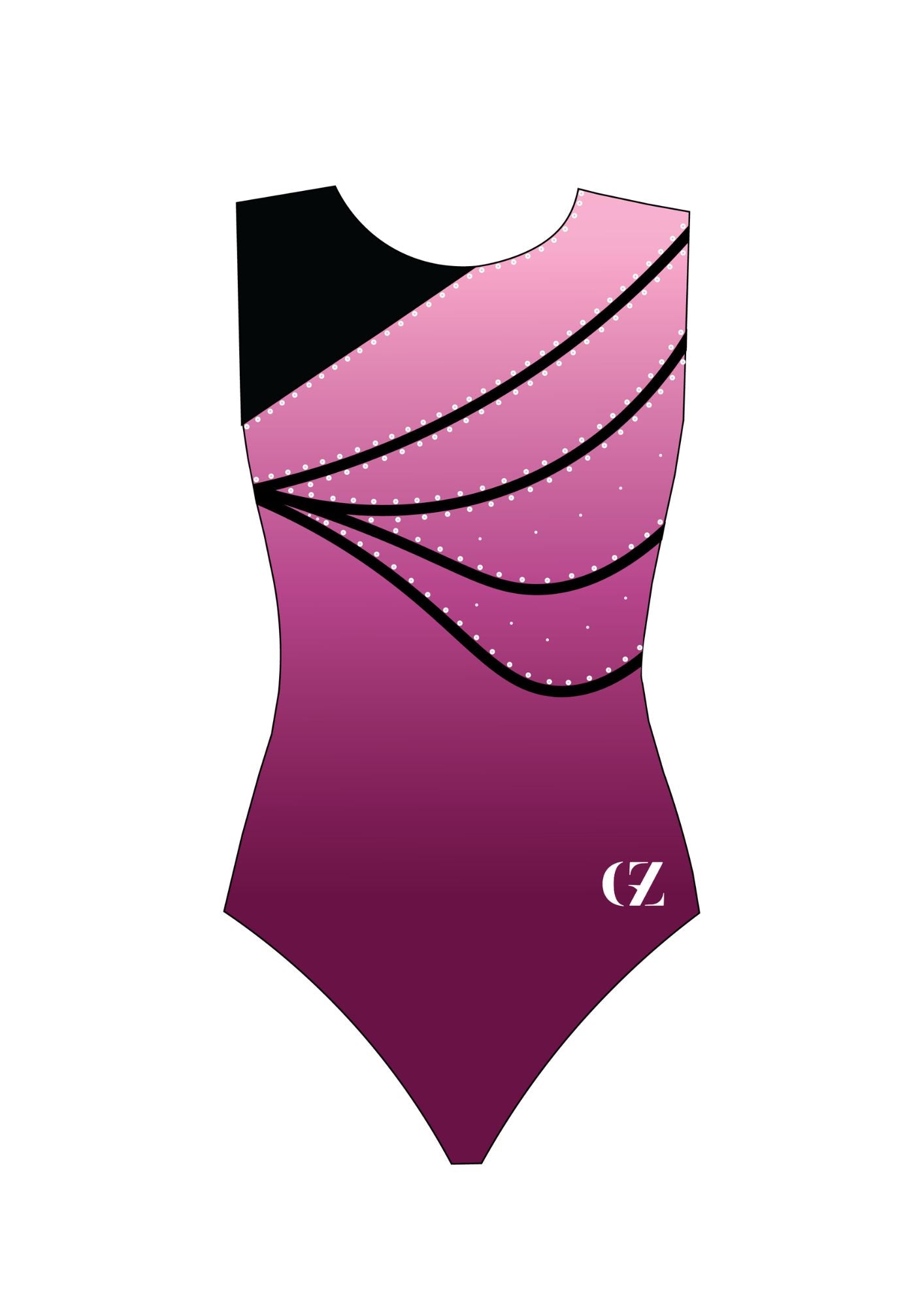 custom leotard, pink leotard, nina, rhinestones, shiny leotard, sleeveless leotard