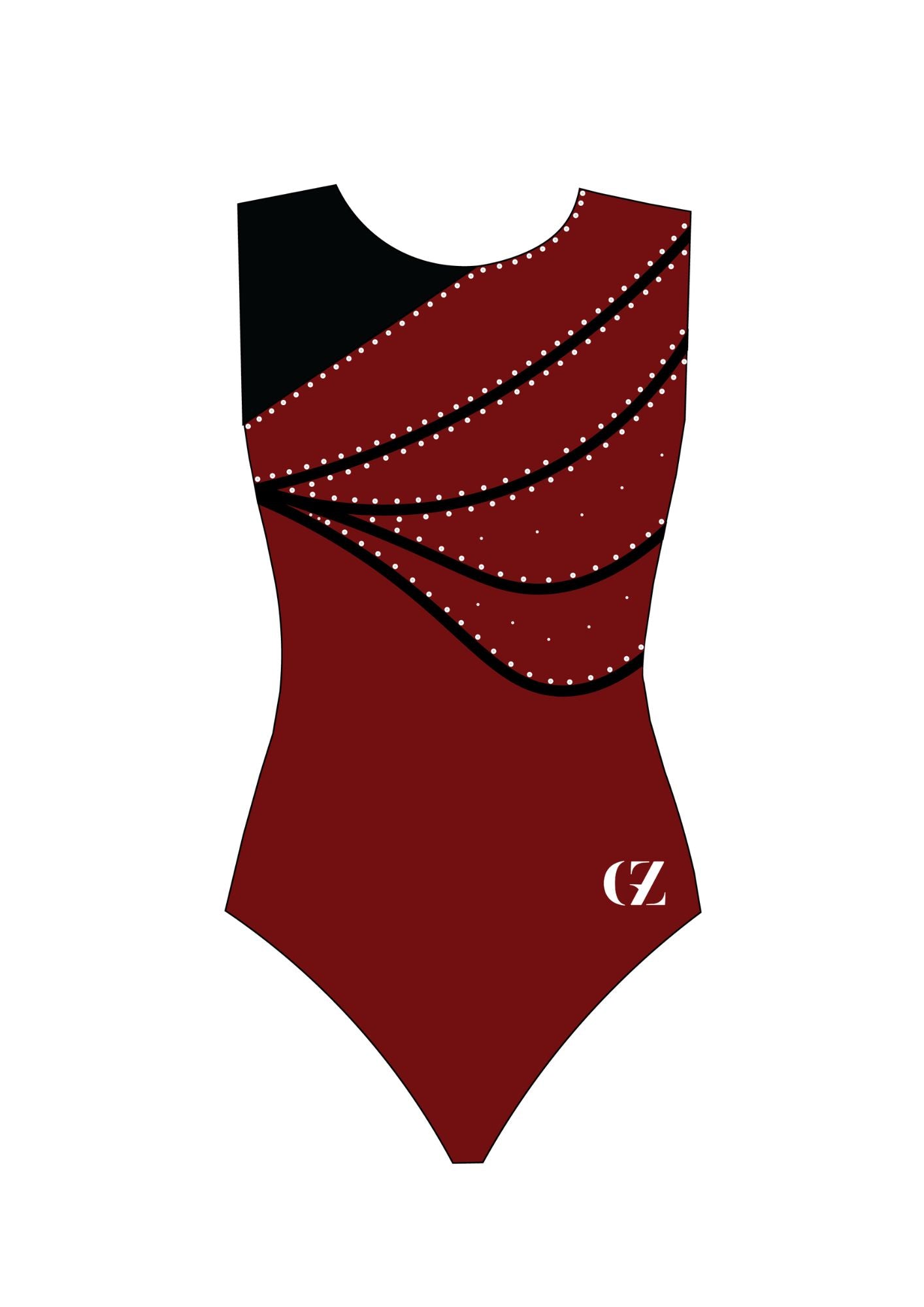 custom leotard, red leotard, nina, rhinestones, shiny leotard, sleeveless leotard