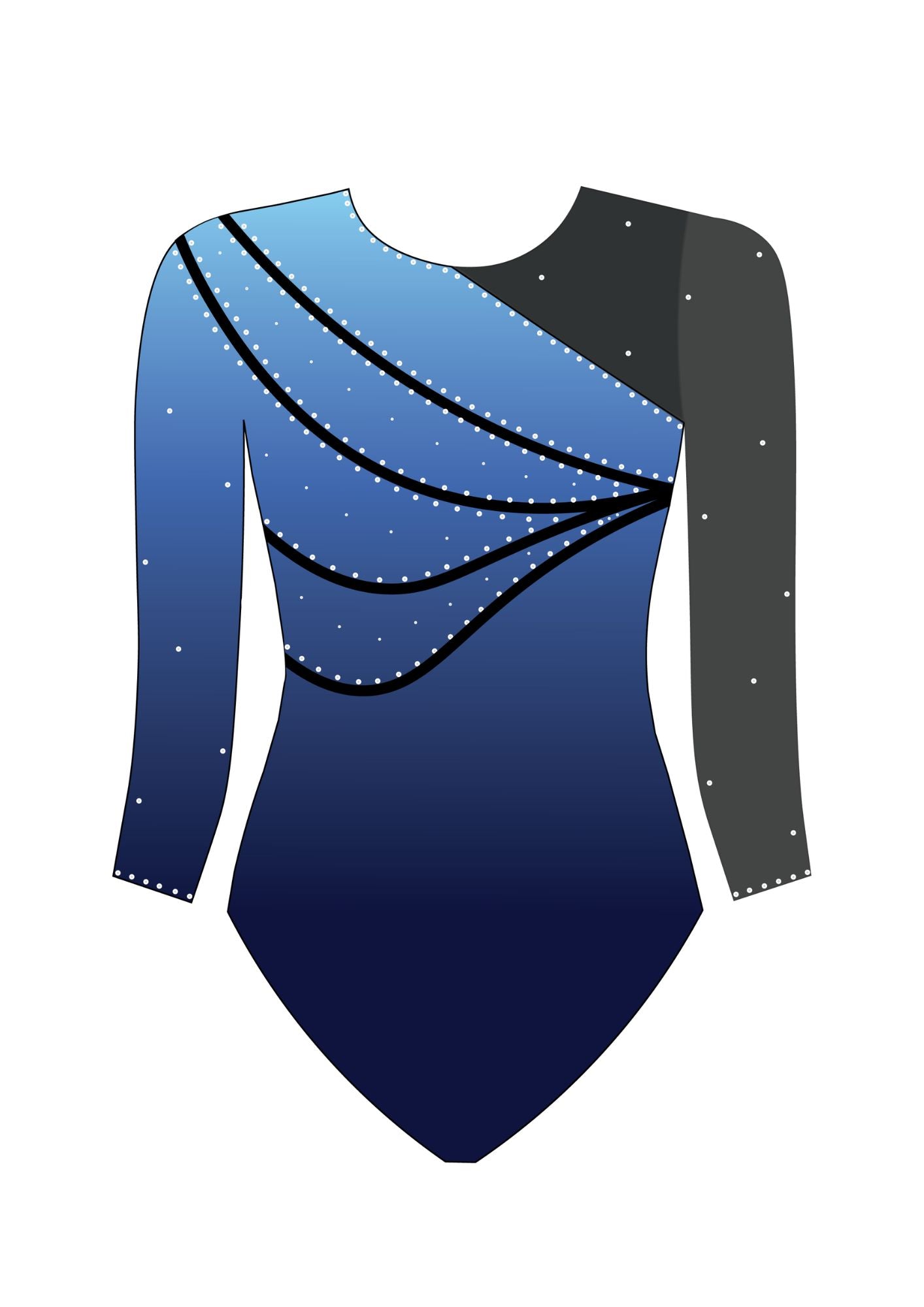 custom leotard, blue leotard, nina, rhinestones, shiny leotard, long sleeve leotard