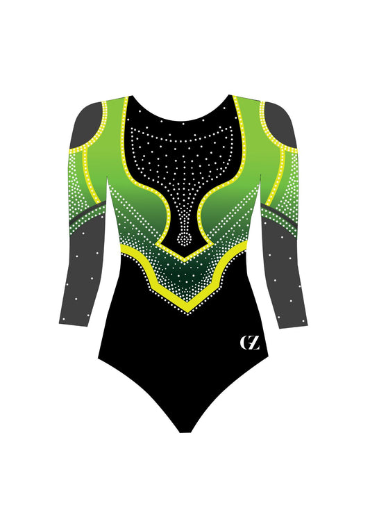 gymnastics leotard for competitons, cheap, shiny, high quality, customizable, Long sleeves leotard, lime color, for girl