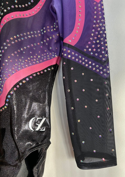 gymnastics attire, custom leotard, purple leotard, long sleeve leotard