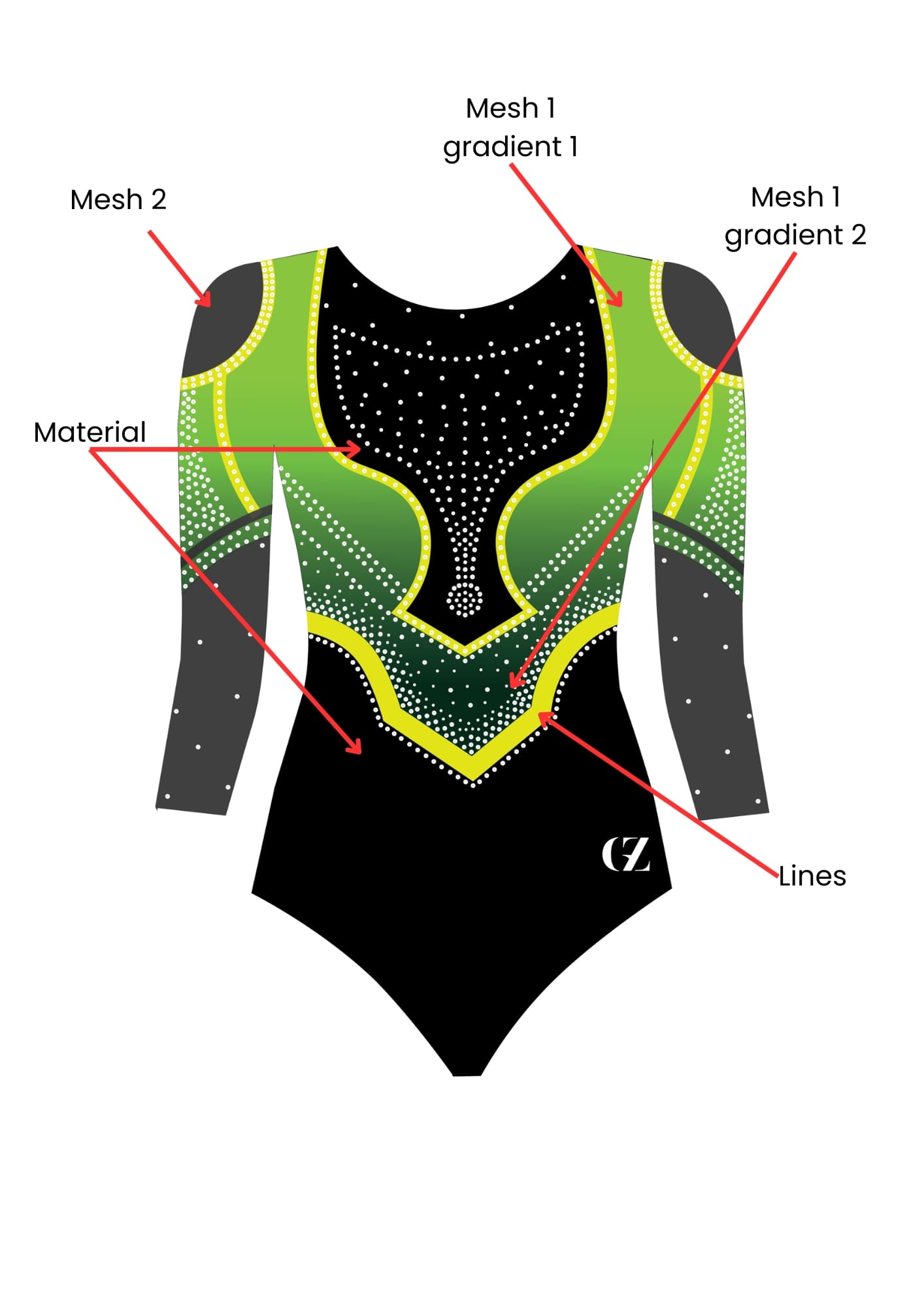 competition leotard, long sleeve leotard, custom leotard, green leotard