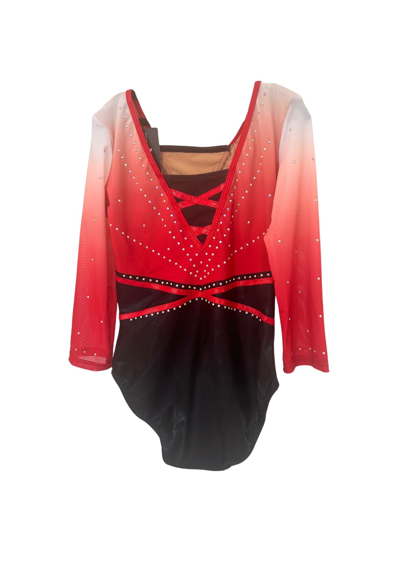 Red gymnastics leotard for girl, cheap, comfortable, shiny