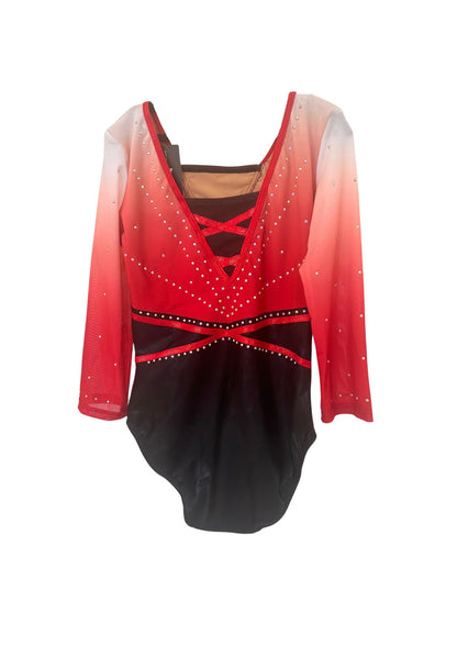 Red gymnastics leotard for girl, cheap, comfortable, shiny