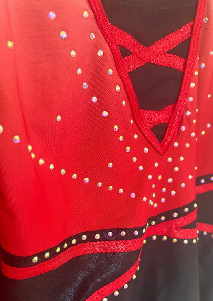 Red gymnastics leotard for girl, cheap, comfortable, shiny