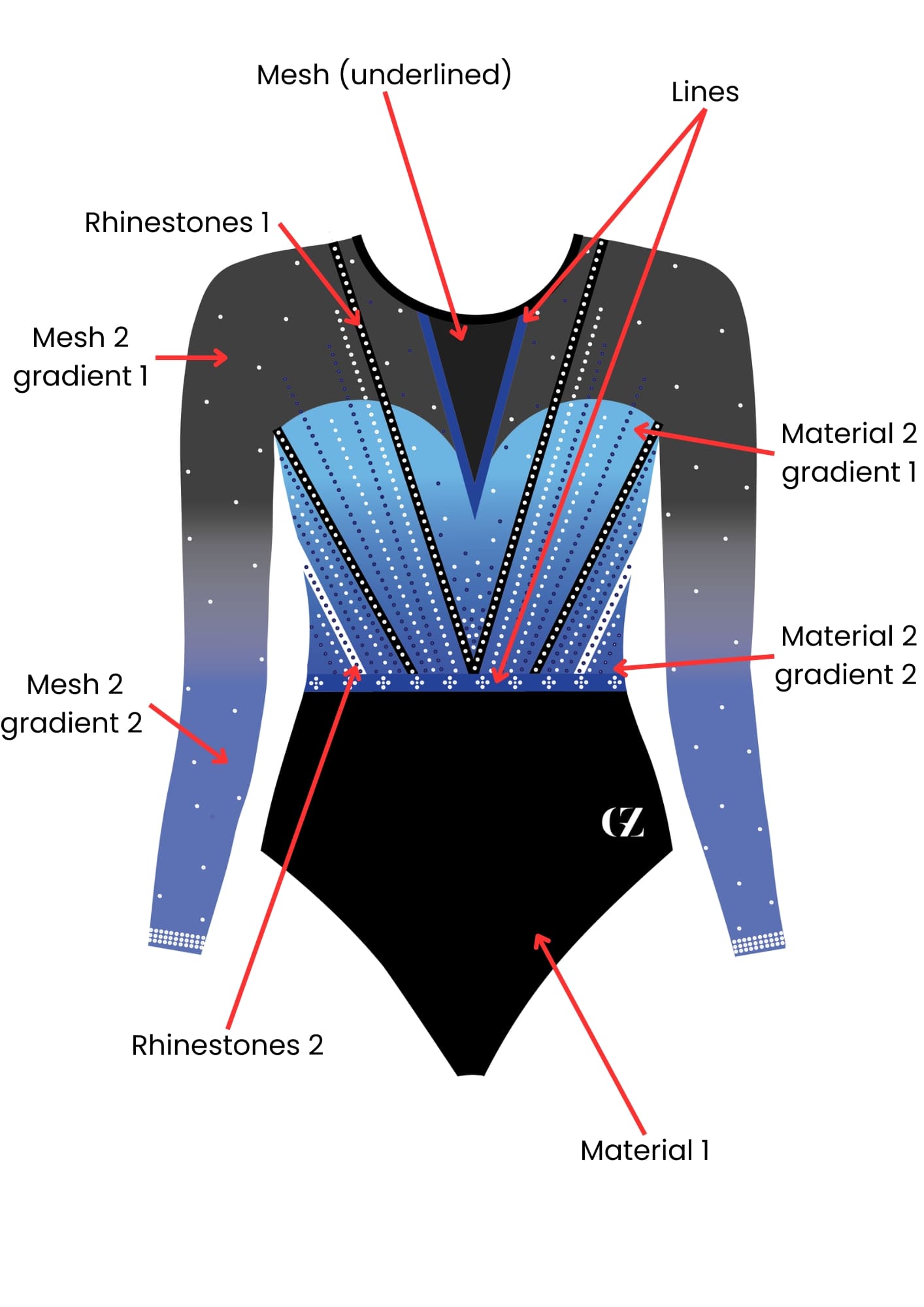 custom leotard, blue leotard, tumbling, long sleeve leotard, rhinestones, shiny leotard