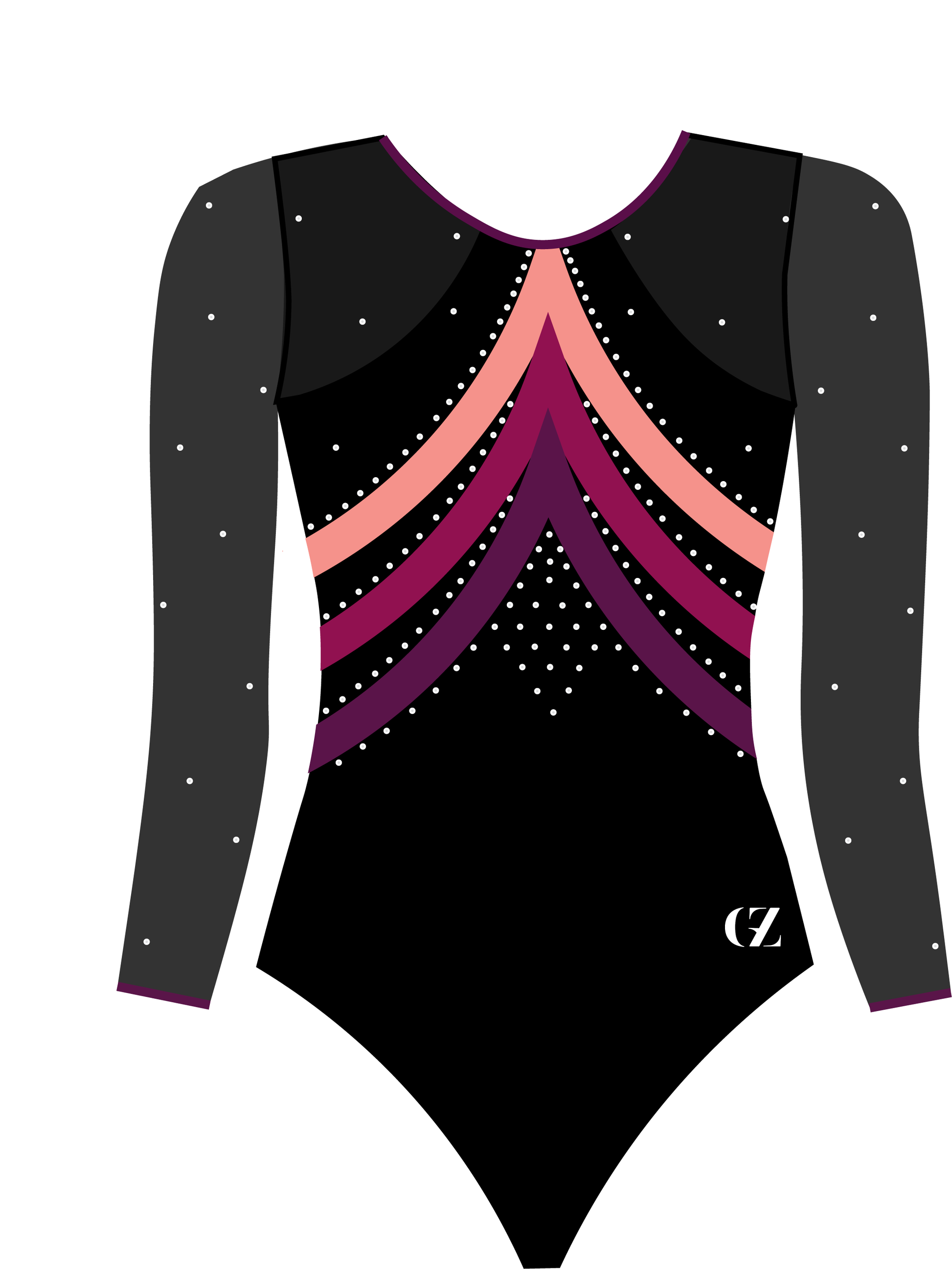 custom leotard, purple leotard, hermione, rhinestones, shiny leotard, long sleeve leotard