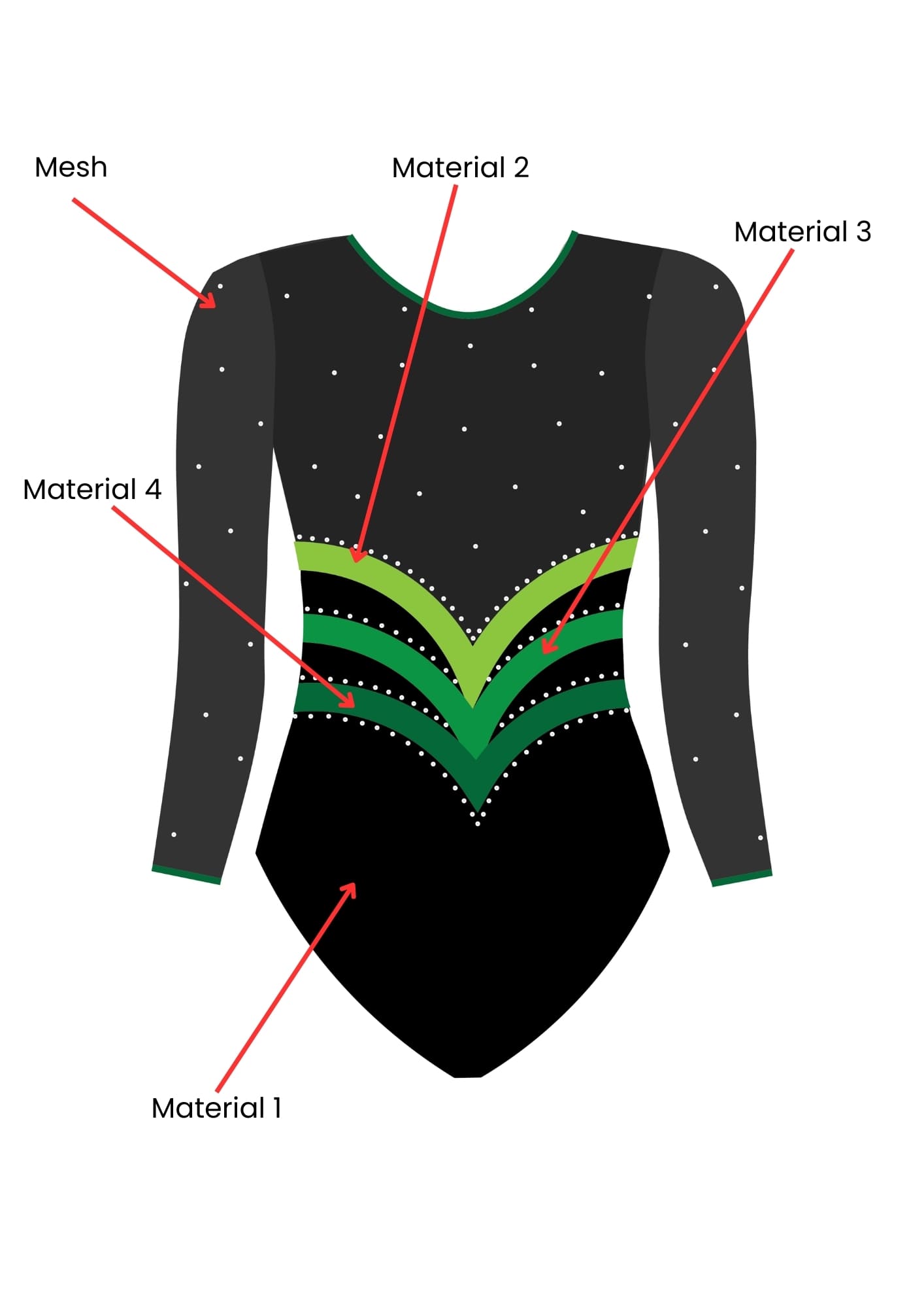 custom leotard, green leotard, hermione, rhinestones, shiny leotard, long sleeve leotard