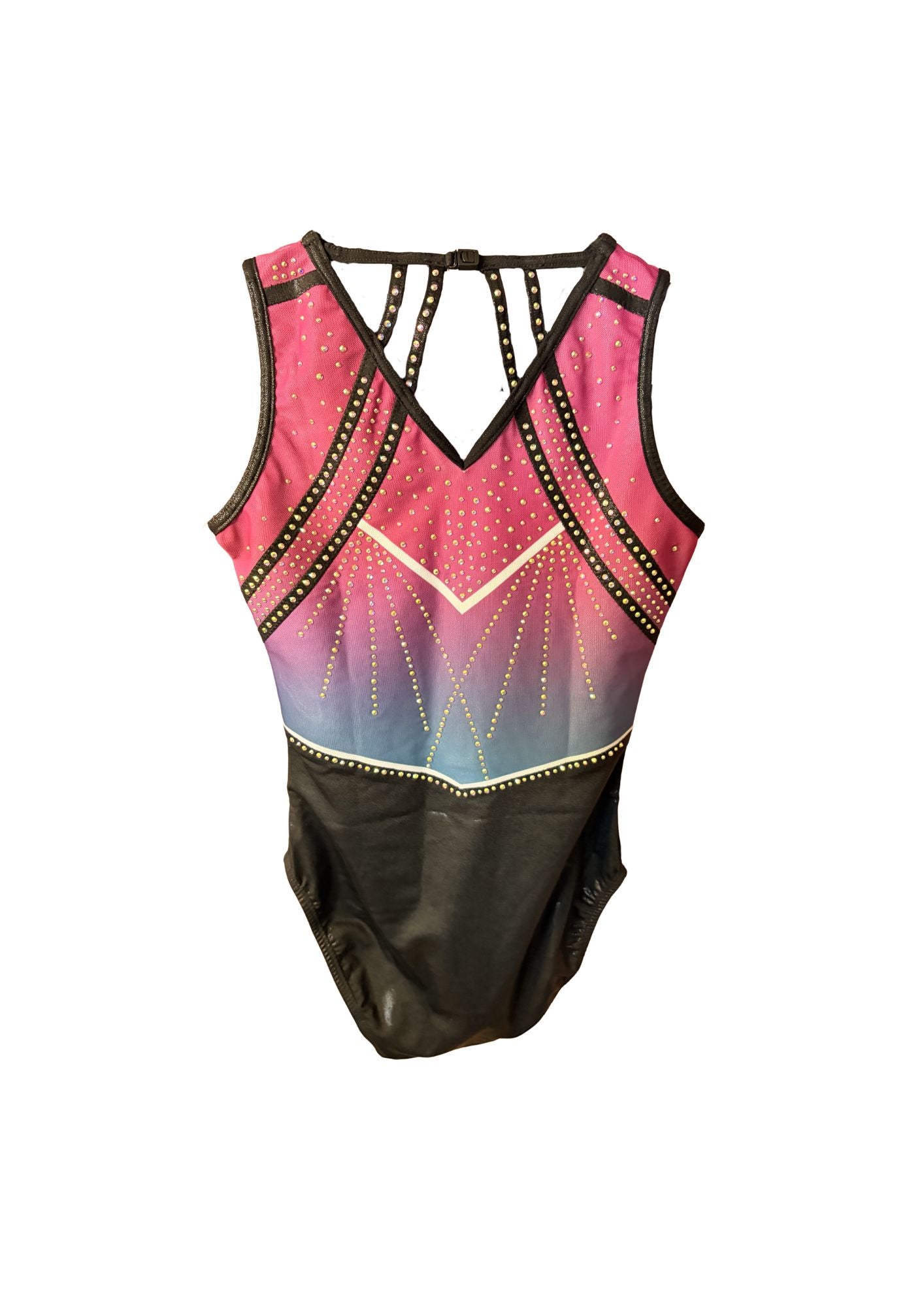 Pink and black leotard with sparkling design, mesh, lycra, spandex, shiny, comfortable, elegant, gymnastics, tumbling, trampolining