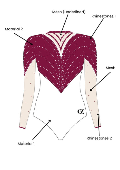 custom leotard, red leotard, white leotard, long sleeve leotard, rhinestones