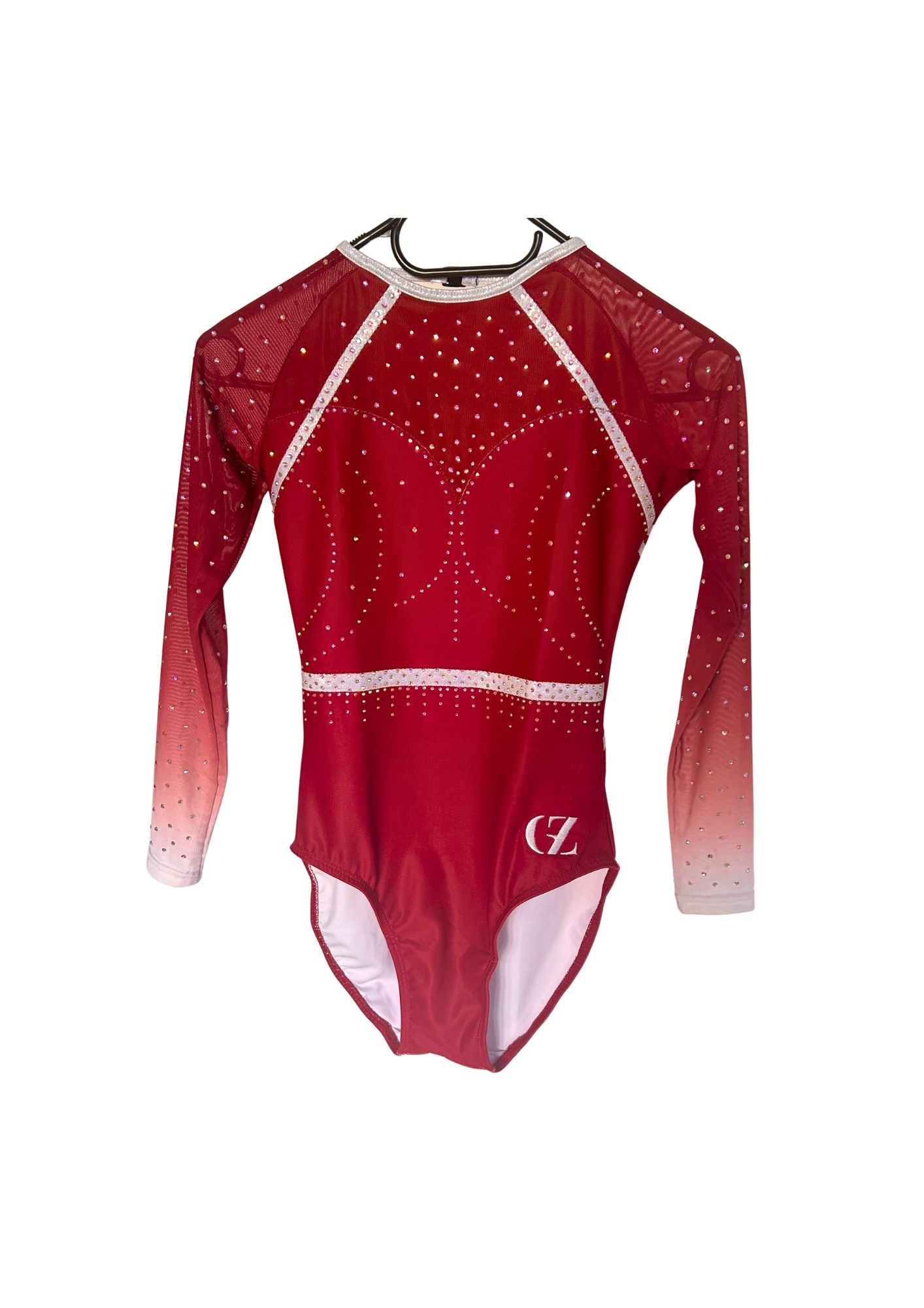front of red gymnastics leotard for gymnast competition and trainings