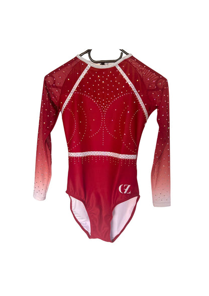 front of red gymnastics leotard for gymnast competition and trainings