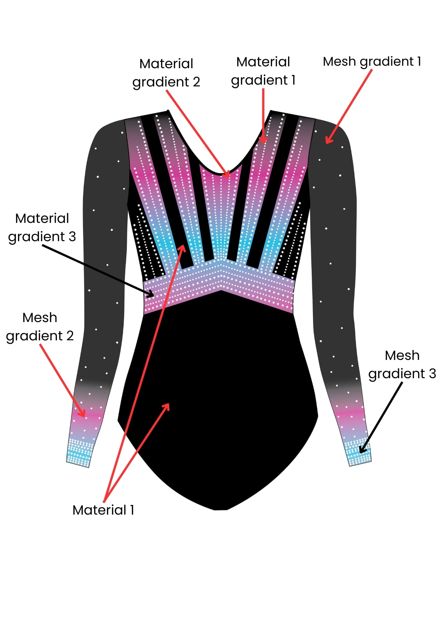 custom leotard, competition leotard, black leotard, pink leotard, long sleeve leotard, rhinestones, shiny leotard