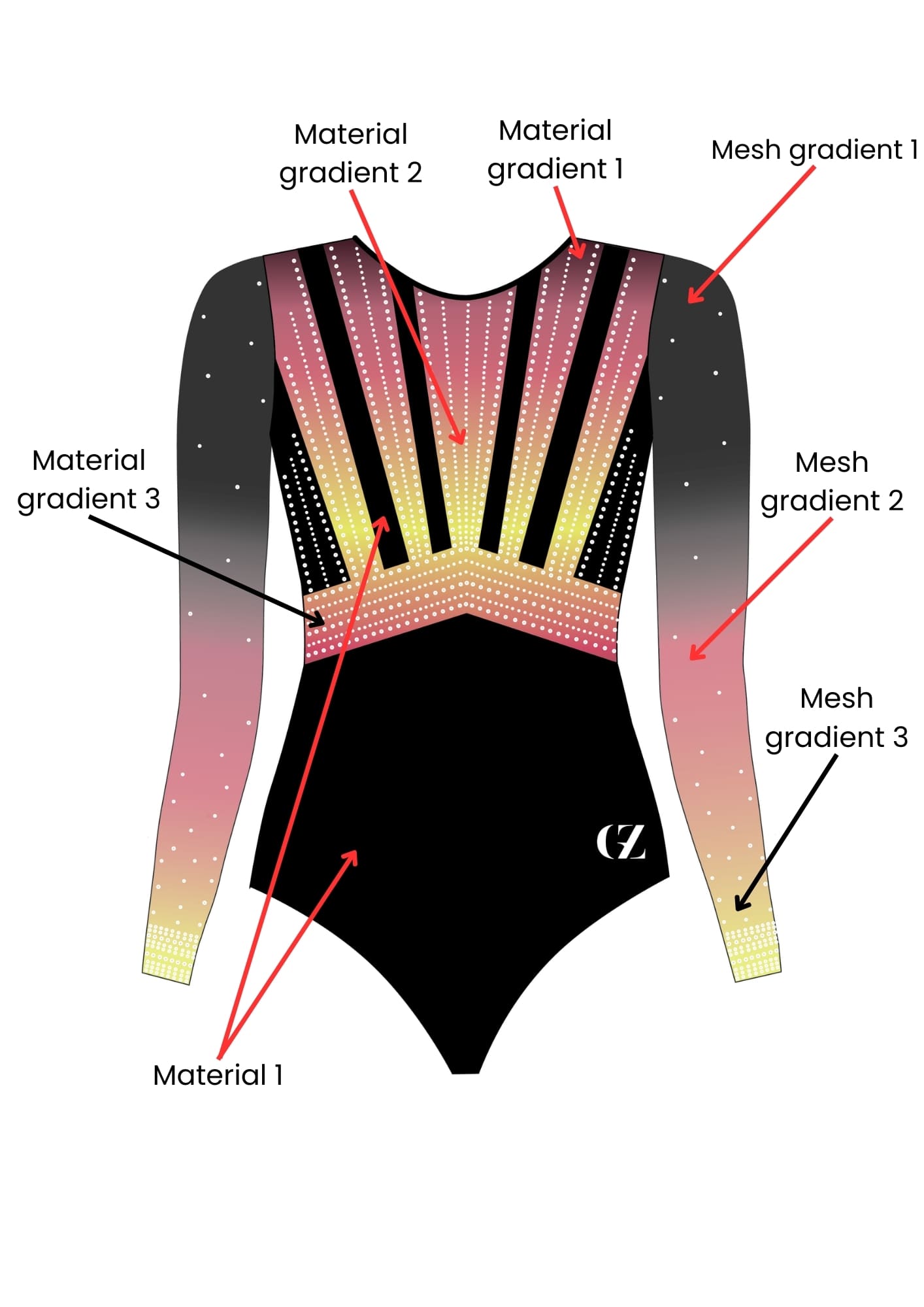 custom leotard, competition leotard, black leotard, pink leotard, long sleeve leotard, rhinestones, shiny leotard