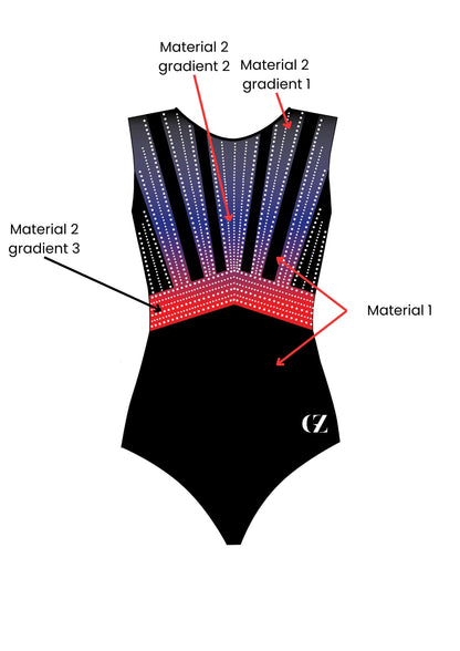 custom leotard, competition leotard, black leotard, red leotard, sleeveless leotard, rhinestones, shiny leotard