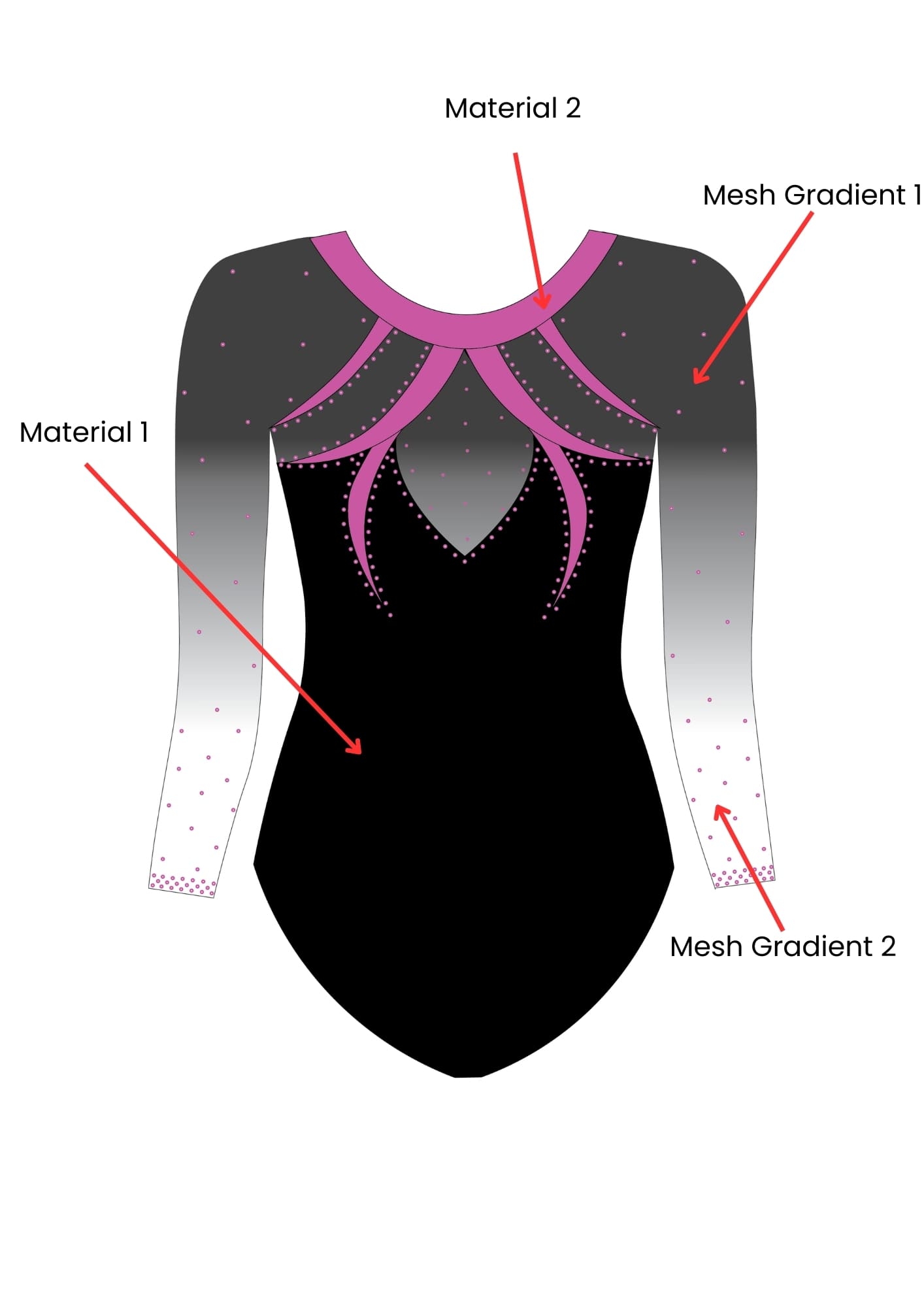 custom leotard, black leotard, pink leotard, speranza, rhinestones, shiny leotard, long sleeve leotard