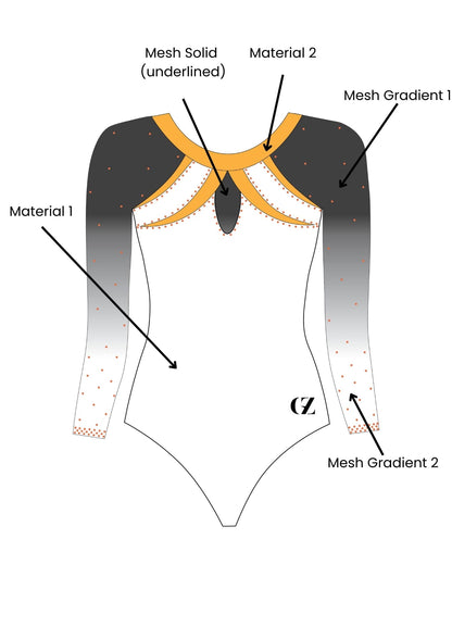 custom leotard, white leotard, yellow leotard, speranza, rhinestones, shiny leotard, long sleeve leotard