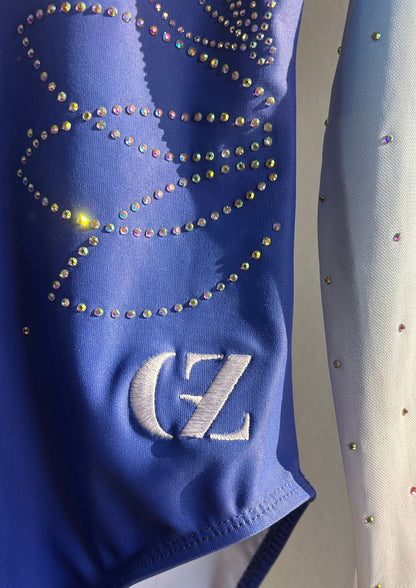 Gymnastics leotard with long sleeves and gradient design perfect for girl doing competitive gymnastic