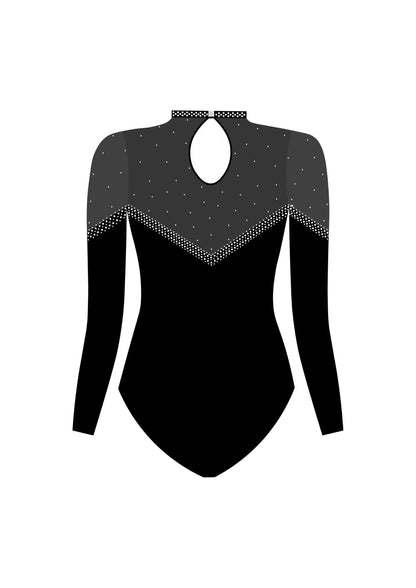 Black gymnastics leotard, black leotard, gymnastic leotard, competition leotard for gymnastics, for girl, cheap, shiny.