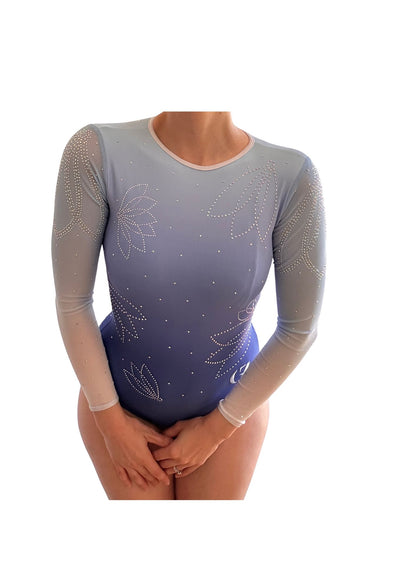 Gymnastics leotard with long sleeves and gradient design perfect for girl doing competitive gymnastic